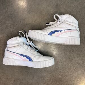 PUMA Carina 2.0 Mid High top white sneakers Youth Girls size 4 shoes